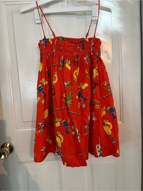 Red Tropical Cocktail Print Smocked top